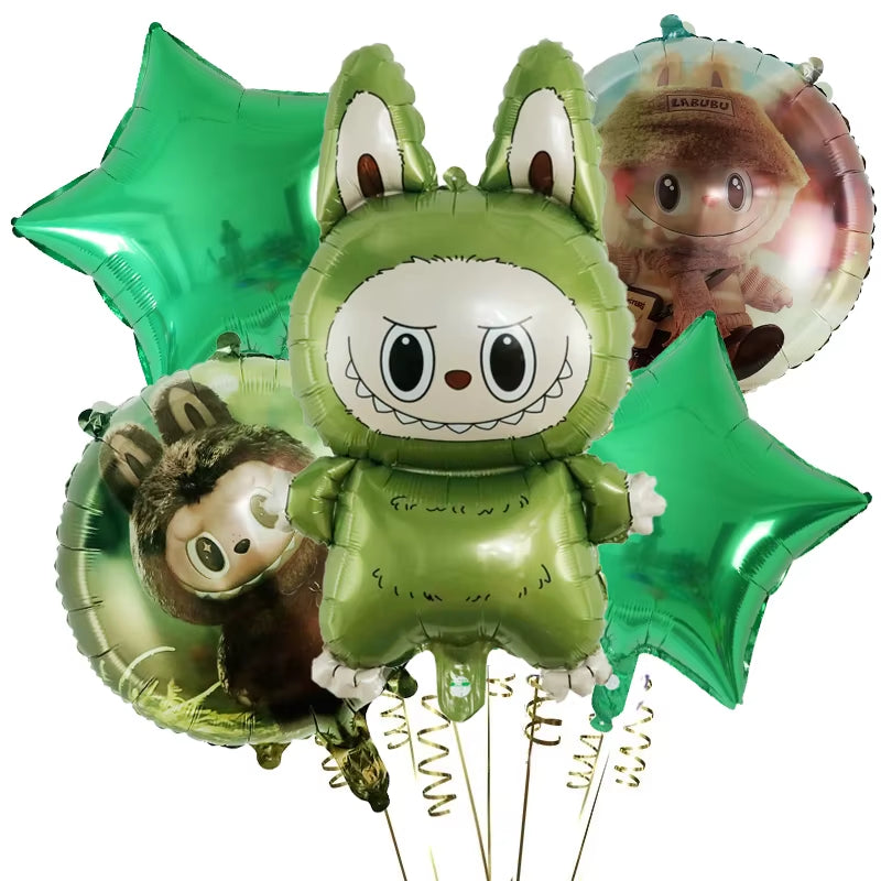 5Pcs/Set Cute Cartoon Bubble Mart Theme Foil Balloon Set Labubu Children First Birthday Party Decorations Baby Shower Air Globos