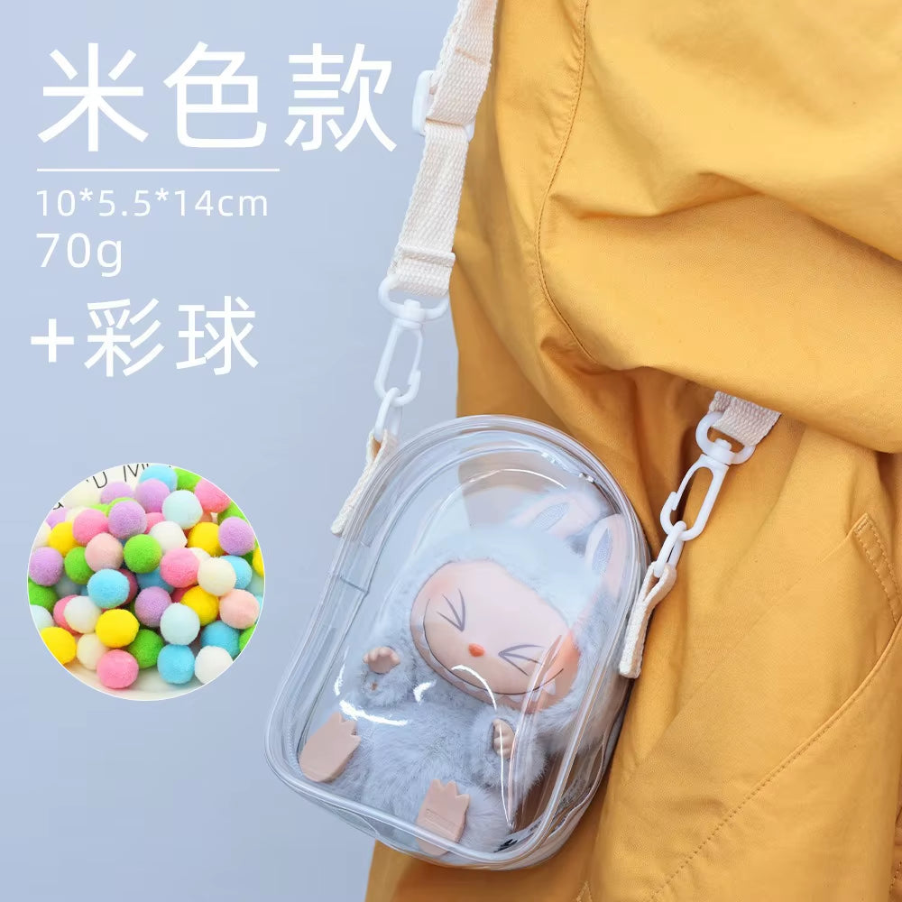 Dustproof Labubu Shoulder Bag – PVC Storage and Walking Tote