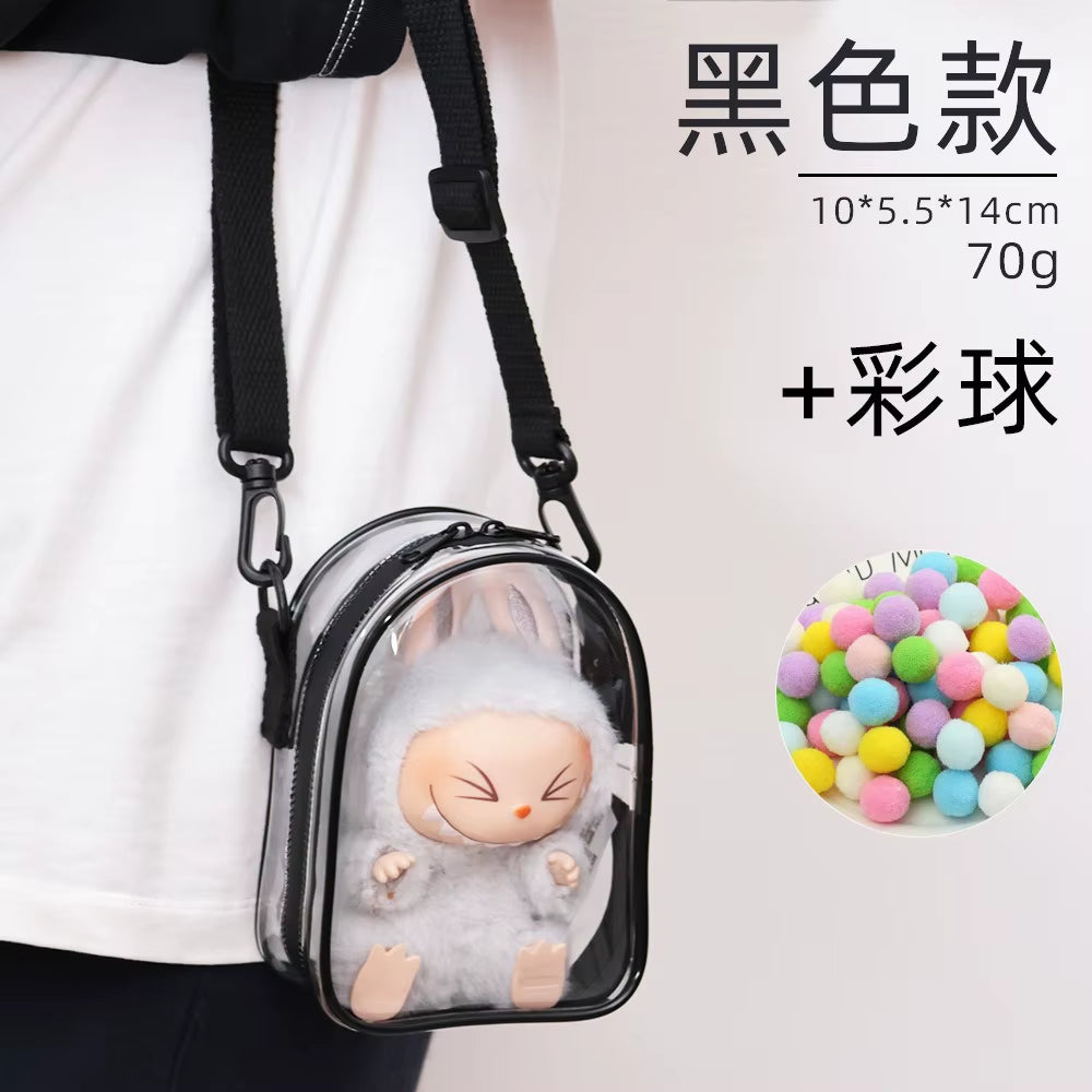 Dustproof Labubu Shoulder Bag – PVC Storage and Walking Tote