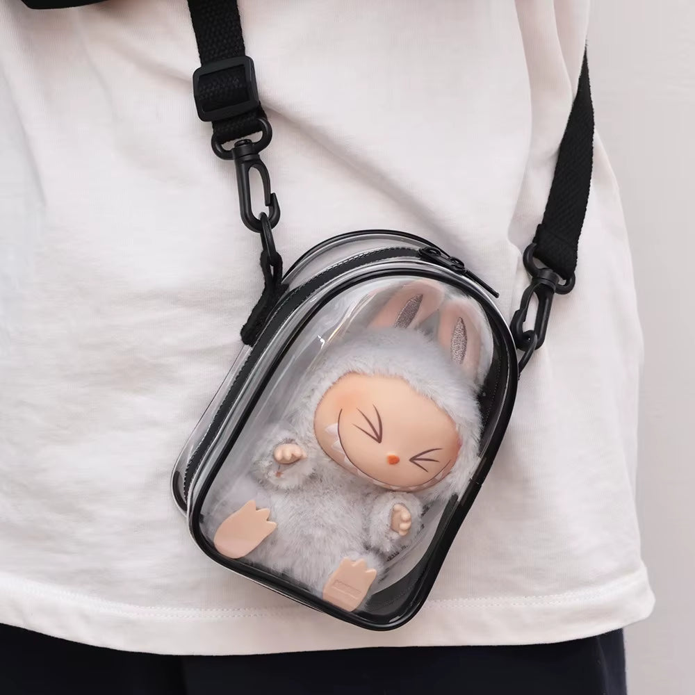 Dustproof Labubu Shoulder Bag – PVC Storage and Walking Tote