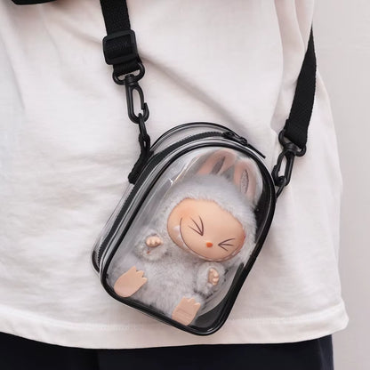 Dustproof Labubu Shoulder Bag – PVC Storage and Walking Tote