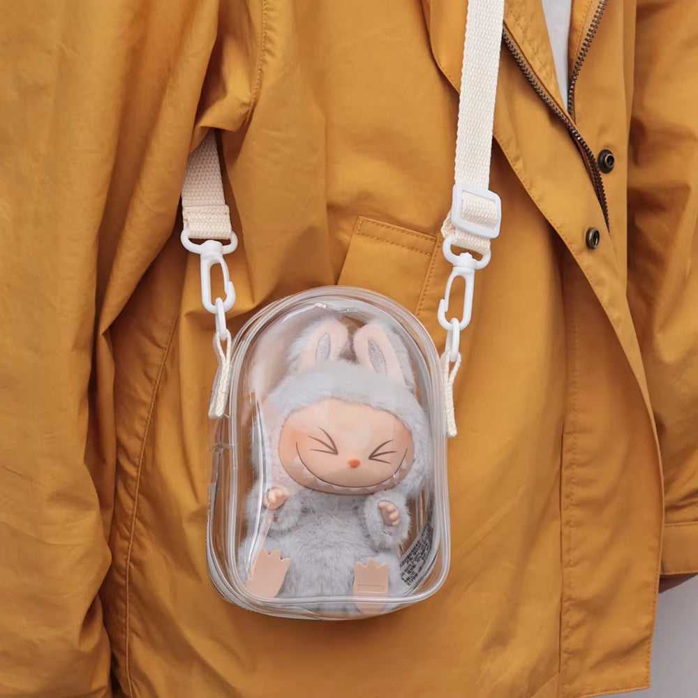 Dustproof Labubu Shoulder Bag – PVC Storage and Walking Tote