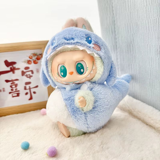17Cm Labubu Cute Plush Doll'S Clothes Blue Shark Outfit Accessories Clothing Diy Kid Gift Jumpsuit Hoodie Clothes Fans Gift